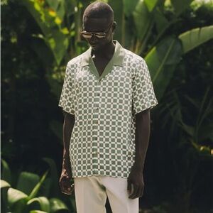 BOGEY BOYS by Macklemore, Tile Button Up Collar Shirt, Green/White, Size SM,NWOT